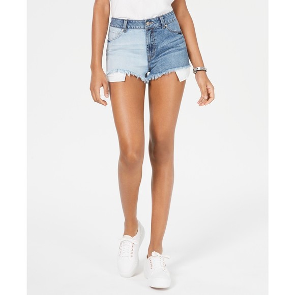 Rewash Juniors Colorblocked Denim Shorts,Dk Blue/Black Antq,0R/W24 - Picture 1 of 2
